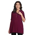 Women's Roll-Up Sleeve Tunic Top, V-Neck with Button Front, Side Pockets, Rayon Short Kurti