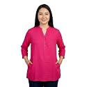 Women's Roll-Up Sleeve Tunic Top, V-Neck with Button Front, Side Pockets, Rayon Short Kurti