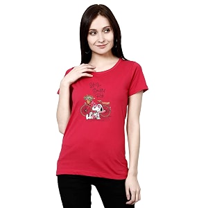 Womens Round Neck Half-Sleeve Printed Cotton Regular