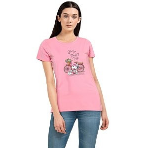 Womens Round Neck Half-Sleeve Printed Cotton Regular