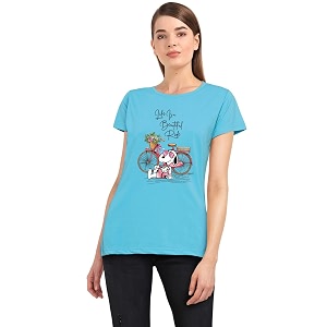 Womens Round Neck Half-Sleeve Printed Cotton Regular