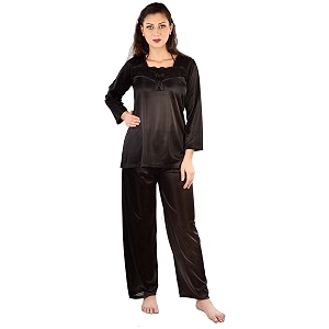 Womens Satin Full Sleeve Night Suit Set