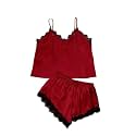 Women39s Satin Pajama Set with Lace Trim