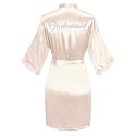 Women's Satin Robe Short Kimono for Bride &amp; Bridesmaid with Silver Rhinestones, Wedding Party Robes
