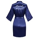 Women's Satin Robe Short Kimono for Bride &amp; Bridesmaid with Silver Rhinestones, Wedding Party Robes