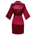 Women's Satin Robe Short Kimono for Bride &amp; Bridesmaid with Silver Rhinestones, Wedding Party Robes