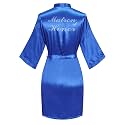 Women's Satin Robe Short Kimono for Bride &amp; Bridesmaid with Silver Rhinestones, Wedding Party Robes