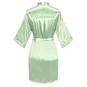 Women's Satin Robe Short Kimono for Bride &amp; Bridesmaid with Silver Rhinestones, Wedding Party Robes