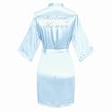 Women's Satin Robe Short Kimono for Bride &amp; Bridesmaid with Silver Rhinestones, Wedding Party Robes