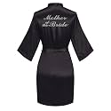 Women's Satin Robe Short Kimono for Bride &amp; Bridesmaid with Silver Rhinestones, Wedding Party Robes