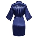 Women's Satin Robe Short Kimono for Bride &amp; Bridesmaid with Silver Rhinestones, Wedding Party Robes