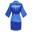 Women's Satin Robe Short Kimono for Bride &amp; Bridesmaid with Silver Rhinestones, Wedding Party Robes