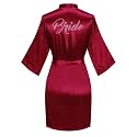 Women's Satin Robe Short Kimono for Bride &amp; Bridesmaid with Silver Rhinestones, Wedding Party Robes
