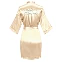 Women's Satin Robe Short Kimono for Bride &amp; Bridesmaid with Silver Rhinestones, Wedding Party Robes