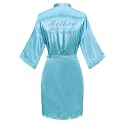Women's Satin Robe Short Kimono for Bride &amp; Bridesmaid with Silver Rhinestones, Wedding Party Robes
