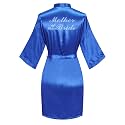 Women's Satin Robe Short Kimono for Bride &amp; Bridesmaid with Silver Rhinestones, Wedding Party Robes
