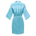 Women's Satin Robe Short Kimono for Bride &amp; Bridesmaid with Silver Rhinestones, Wedding Party Robes