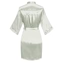 Women's Satin Robe Short Kimono for Bride &amp; Bridesmaid with Silver Rhinestones, Wedding Party Robes