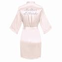Women's Satin Robe Short Kimono for Bride &amp; Bridesmaid with Silver Rhinestones, Wedding Party Robes
