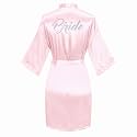 Women's Satin Robe Short Kimono for Bride &amp; Bridesmaid with Silver Rhinestones, Wedding Party Robes