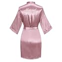 Women's Satin Robe Short Kimono for Bride &amp; Bridesmaid with Silver Rhinestones, Wedding Party Robes