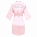 Women's Satin Robe Short Kimono for Bride &amp; Bridesmaid with Silver Rhinestones, Wedding Party Robes