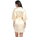 Women's Satin Robe Short Kimono for Bride &amp; Bridesmaid with Silver Rhinestones, Wedding Party Robes