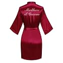 Women's Satin Robe Short Kimono for Bride &amp; Bridesmaid with Silver Rhinestones, Wedding Party Robes