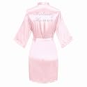 Women's Satin Robe Short Kimono for Bride &amp; Bridesmaid with Silver Rhinestones, Wedding Party Robes