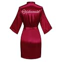Women's Satin Robe Short Kimono for Bride &amp; Bridesmaid with Silver Rhinestones, Wedding Party Robes