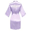 Women's Satin Robe Short Kimono for Bride &amp; Bridesmaid with Silver Rhinestones, Wedding Party Robes