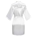 Women's Satin Robe Short Kimono for Bride &amp; Bridesmaid with Silver Rhinestones, Wedding Party Robes