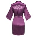Women's Satin Robe Short Kimono for Bride &amp; Bridesmaid with Silver Rhinestones, Wedding Party Robes