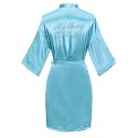 Women's Satin Robe Short Kimono for Bride &amp; Bridesmaid with Silver Rhinestones, Wedding Party Robes