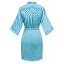 Women's Satin Robe Short Kimono for Bride &amp; Bridesmaid with Silver Rhinestones, Wedding Party Robes
