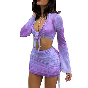 Womens Sexy Long Sleeveless 2 Piece Sheer