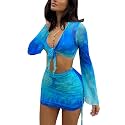 Women39s Sexy Long Sleeveless 2 Piece Sheer