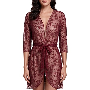 Womens Sheer Lace Babydoll Lingerie Set Floral