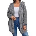 Women's Sherpa Fuzzy Jacket Hoodie Open Front Fleece Hooded Jackets Cardigan Warm Outerwear Fall Coat with Pockets