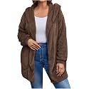 Women's Sherpa Fuzzy Jacket Hoodie Open Front Fleece Hooded Jackets Cardigan Warm Outerwear Fall Coat with Pockets