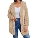 Women's Sherpa Fuzzy Jacket Hoodie Open Front Fleece Hooded Jackets Cardigan Warm Outerwear Fall Coat with Pockets