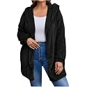 Women's Sherpa Fuzzy Jacket Hoodie Open Front Fleece Hooded Jackets Cardigan Warm Outerwear Fall Coat with Pockets