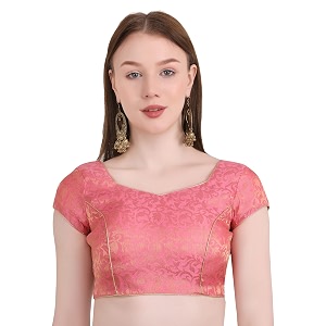 Womens Short Sleeve Brocade Chanderi Readymade Stitched