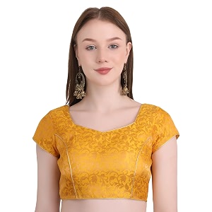 Womens Short Sleeve Brocade Chanderi Readymade Stitched
