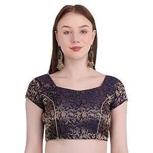 Womens Short Sleeve Brocade Chanderi Readymade Stitched