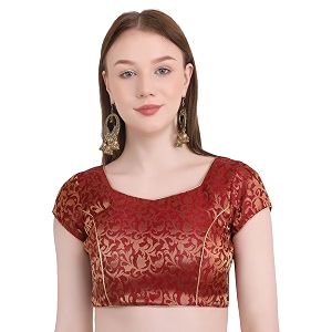 Womens Short Sleeve Brocade Chanderi Readymade Stitched