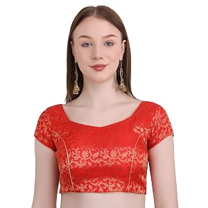 Womens Short Sleeve Brocade Chanderi Readymade Stitched