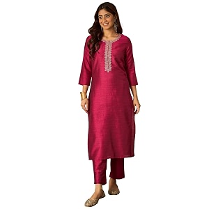 Womens Silk Blend Solid Regular Kurta Set