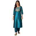 Women39s Silk Blend Solid Regular Kurta Set