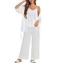 Women's Silk Pajama Set 3 Piece with Satin Robe , Cami Top and Long Pants